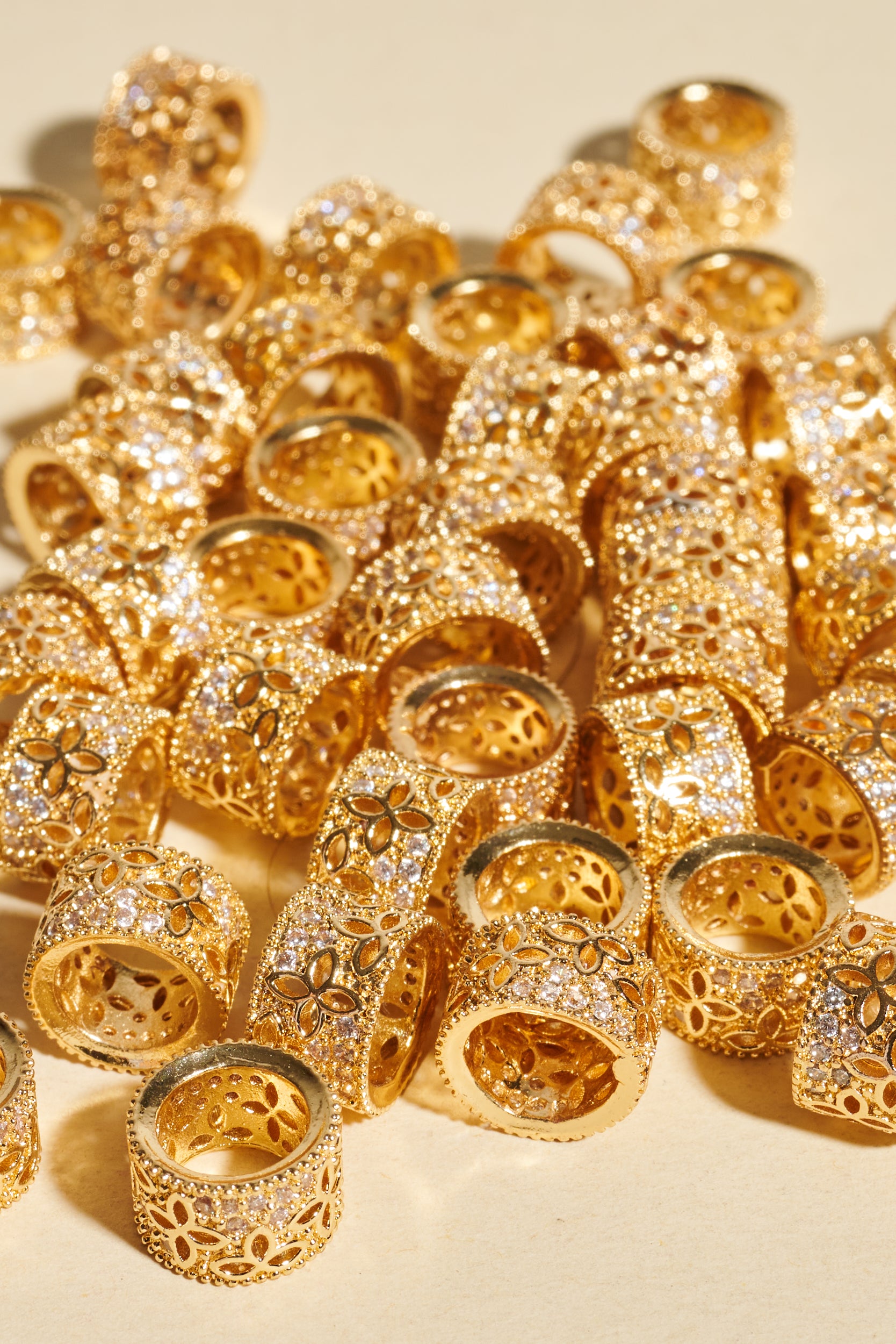 Dreadlock beads - Shufizoo - Golden Flowers with Zircons